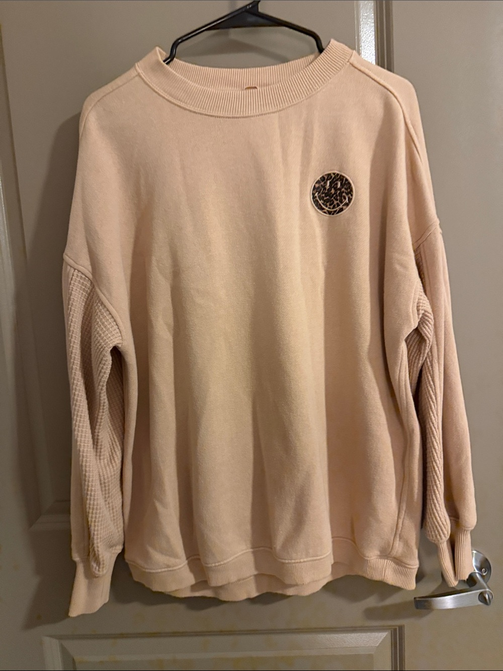 aerie Cream Scoop Neck Waffle-Sleeve Crewneck Sweater